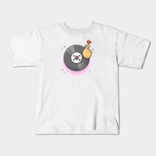 Vinyl Disk Music with Finger Heart Cartoon Vector Icon Illustration Kids T-Shirt